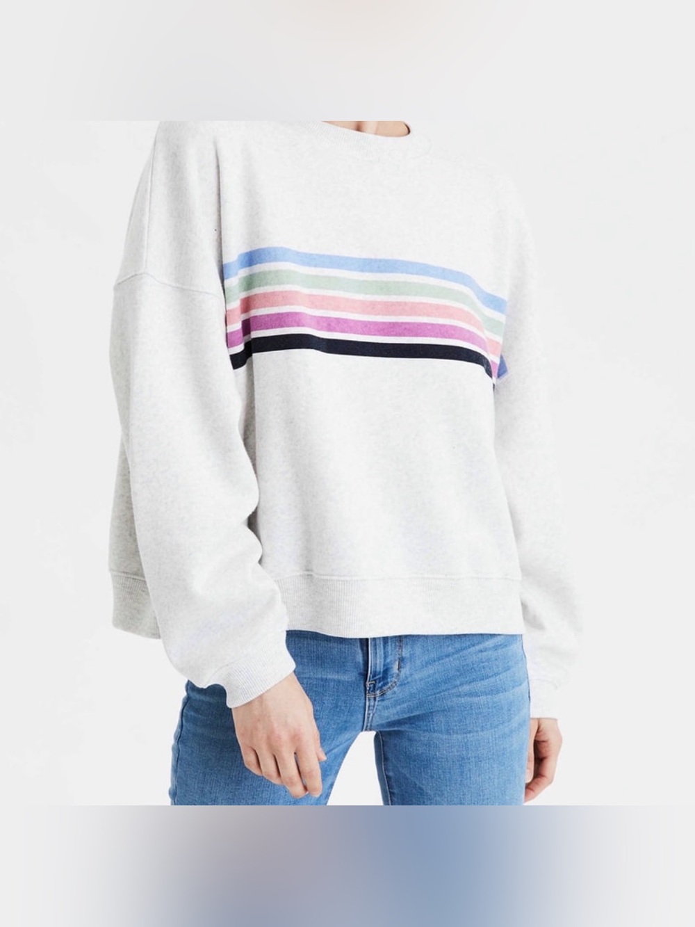 American Eagle Ahh-mazingly Soft Women's Striped Crewneck Fleece Sweatshirt S
